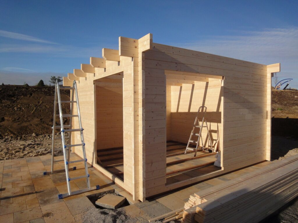 Aufbau Bausatz Holzhaus Blockbohle Gartenhaus
